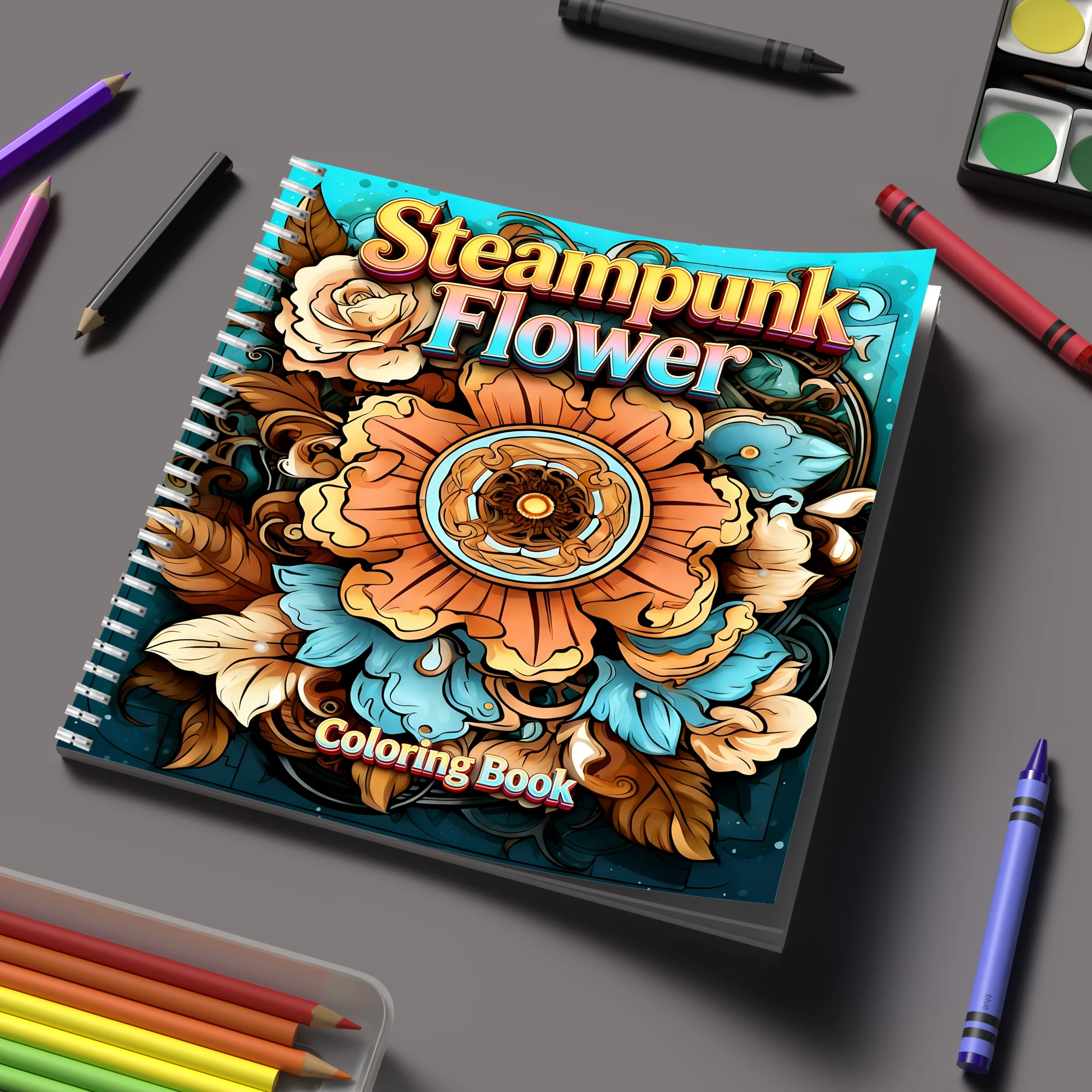 Flower Supply - Malbuch „Steampunk-Blumen“ für Erwachsene, Malbuch, Geburtstagsgeschenk,