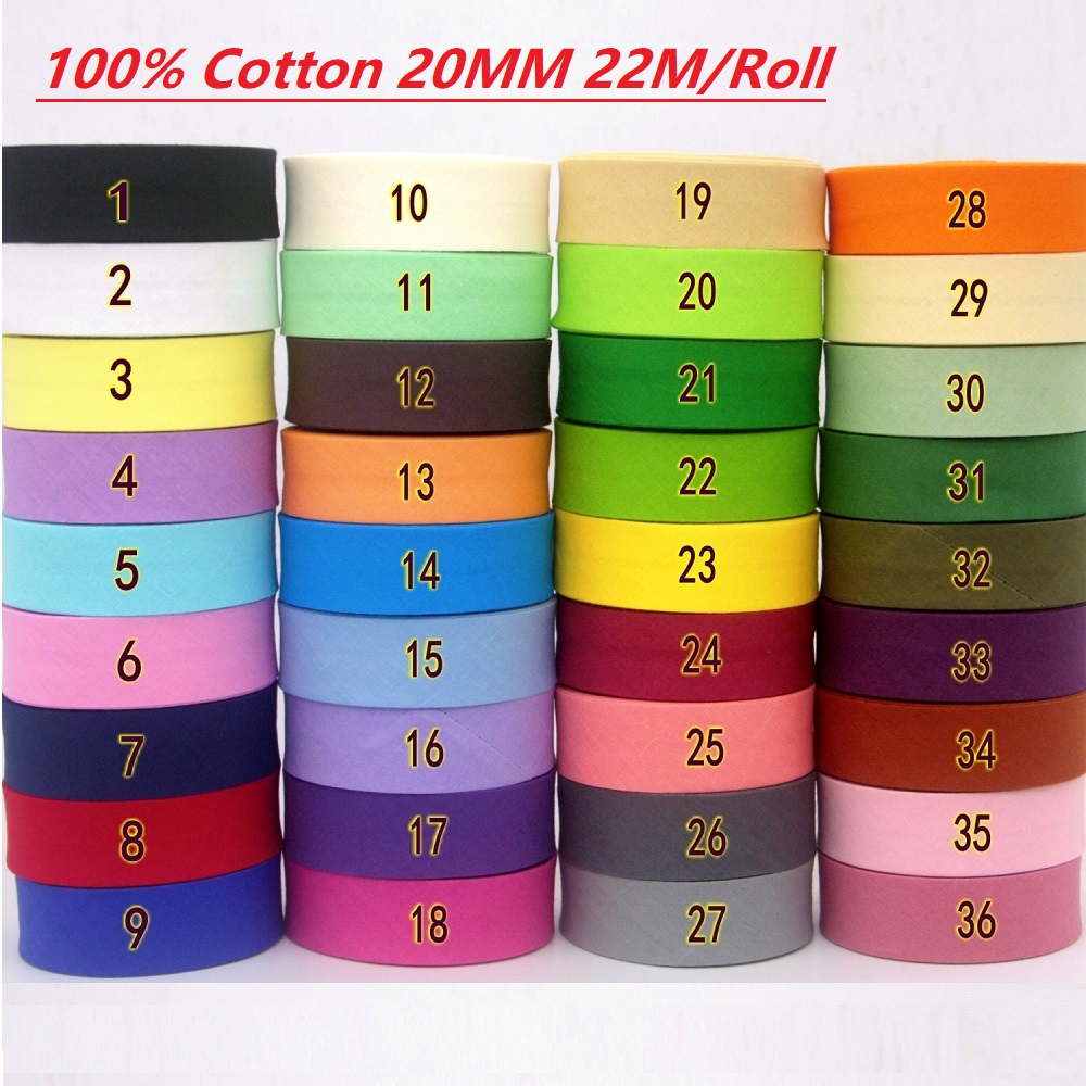 Ribbon Organza Roll - 22m/Rolle 100% Baumwoll-Schrägband, 20mm Breite 3/4'